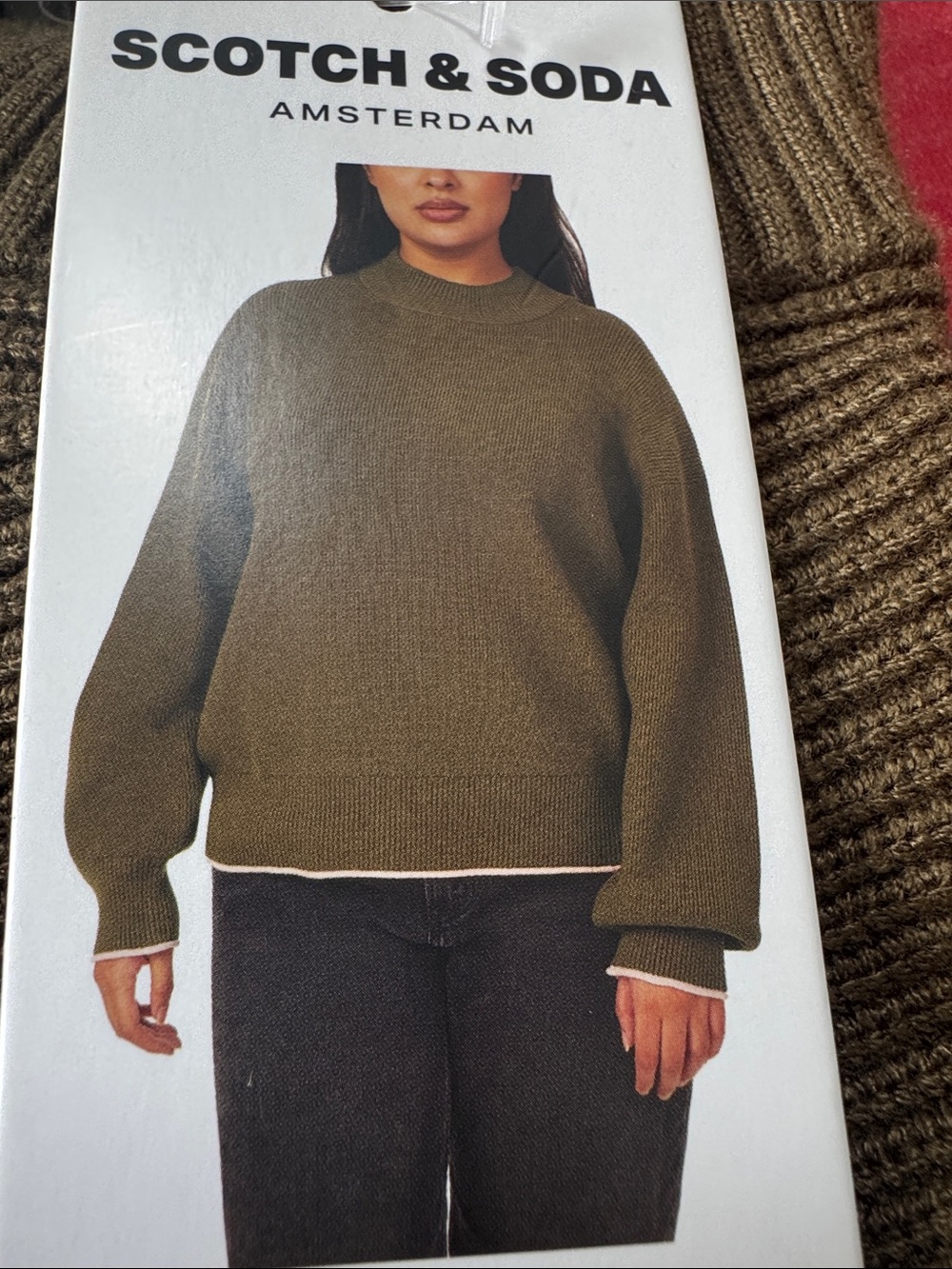 Scotch & Soda Olive Crewneck Knit Sweater with Contrast Hem